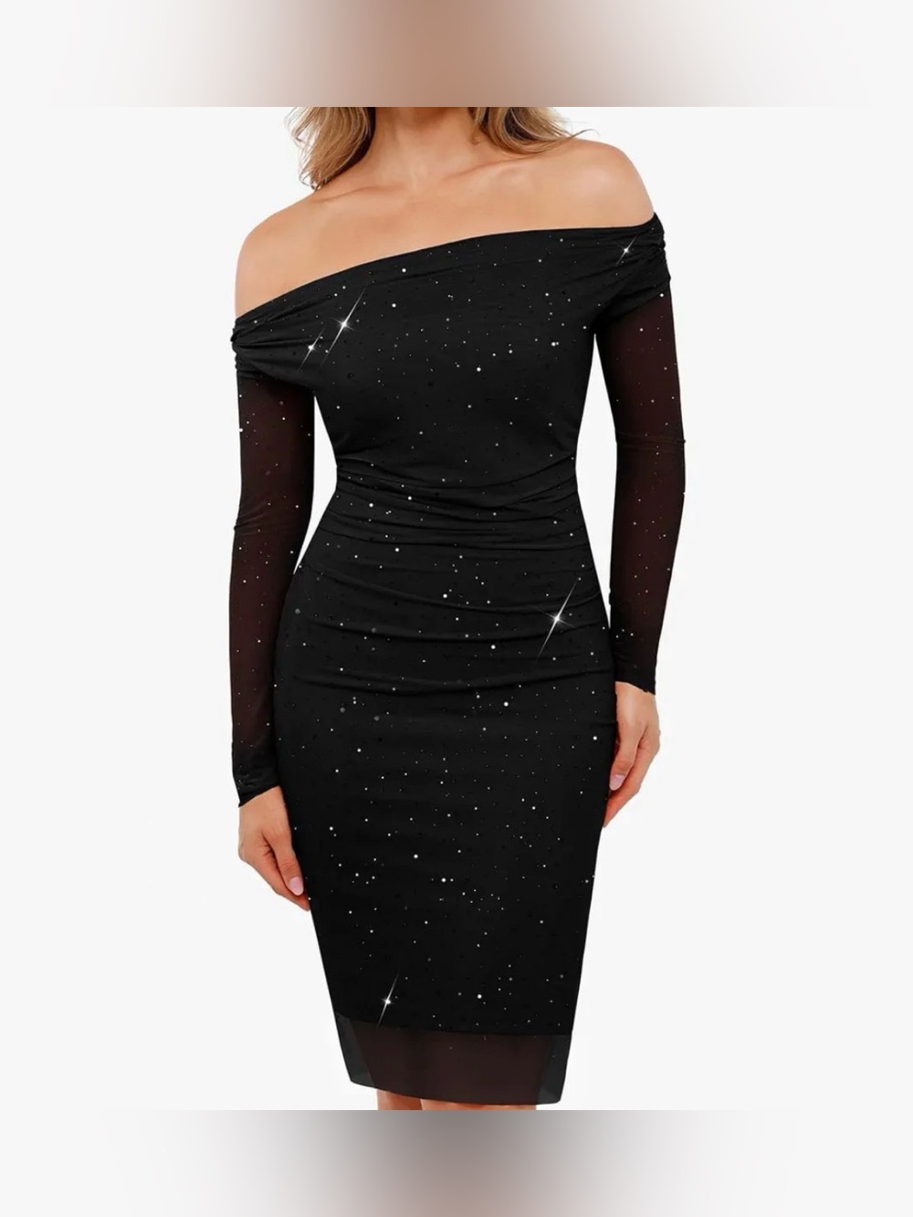 popilush On or Off-Shoulder Black Sequin Bodycon Dress shapewear Size Large NWT